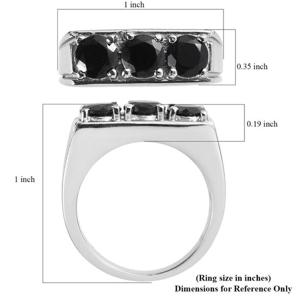 Thai Black Spinel 3 Stone Mens Ring size 12 NWT - Picture 7 of 9